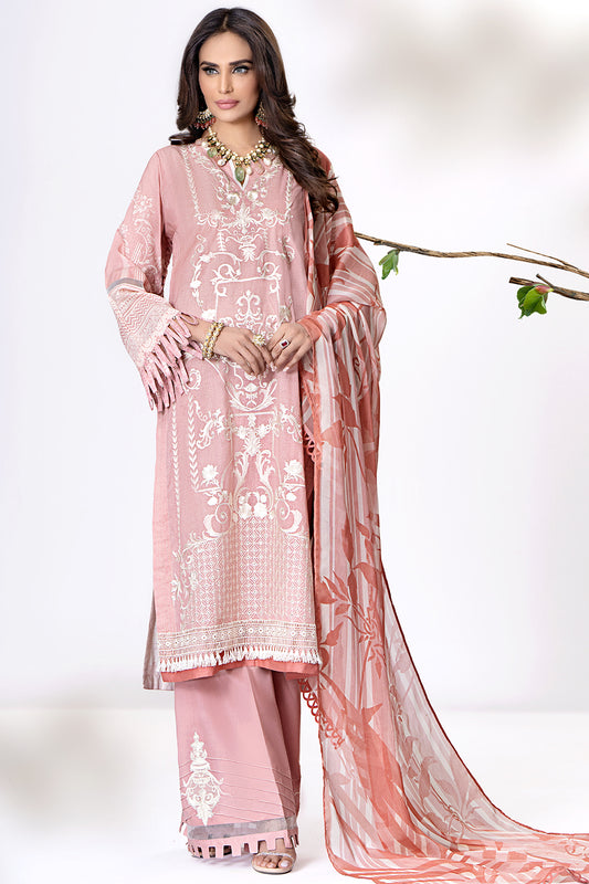 TEA ROSE (luxury lawn)-3PC-UNSTITCHED