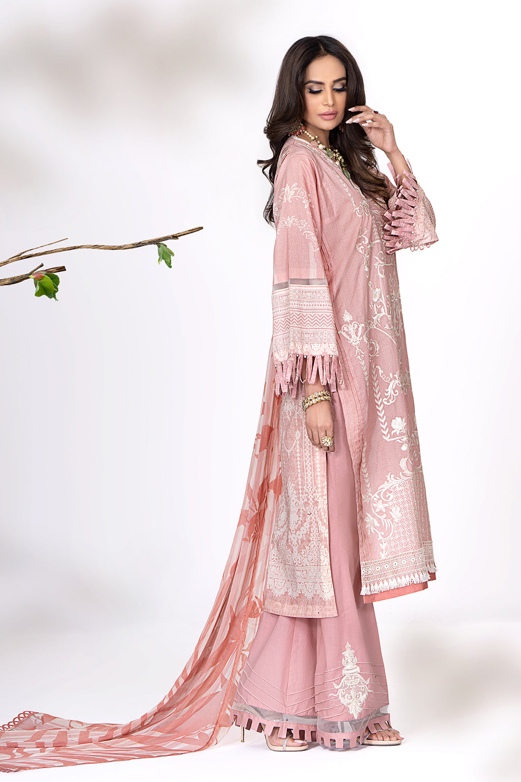 TEA ROSE (luxury lawn)-3PC-UNSTITCHED